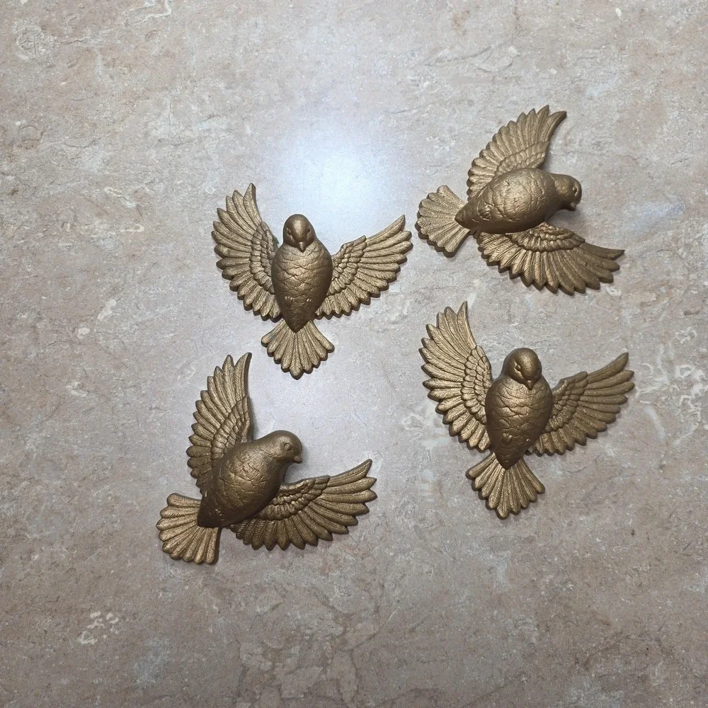 Vintage Homco Gold Plastic Bird Wall Figurines Set 4 Retro Decor Small‎ Birds